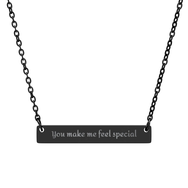 Engravable Bar Necklace — "You Make Me Feel Special" Personalized Horizontal Pendant