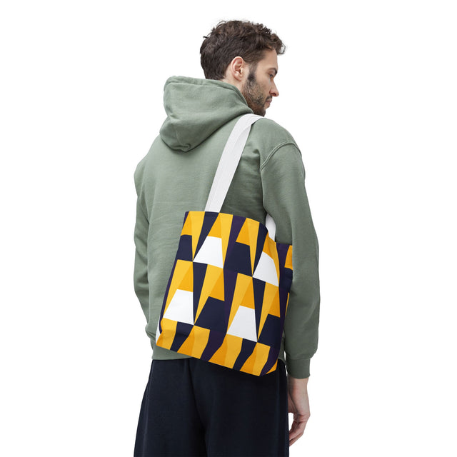 Geometric Yellow Navy Triangle Tote Bag — Modern Pattern AOP Tote