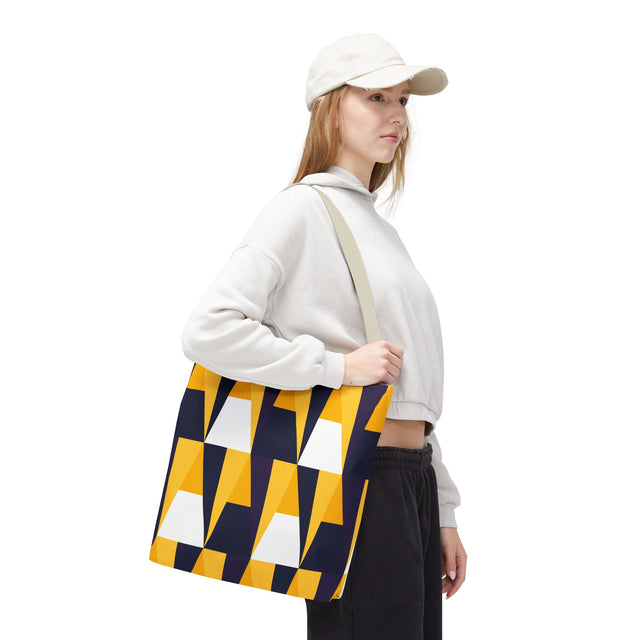 Geometric Yellow Navy Triangle Tote Bag — Modern Pattern AOP Tote
