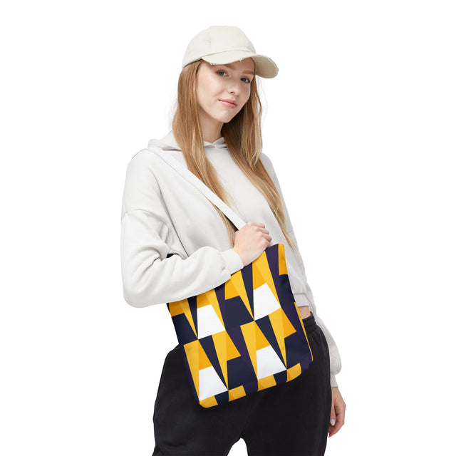 Geometric Yellow Navy Triangle Tote Bag — Modern Pattern AOP Tote