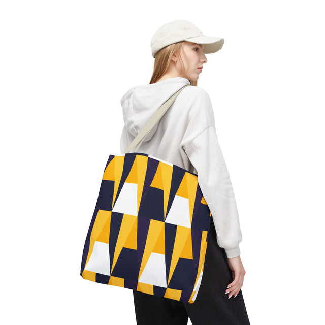 Geometric Yellow Navy Triangle Tote Bag — Modern Pattern AOP Tote