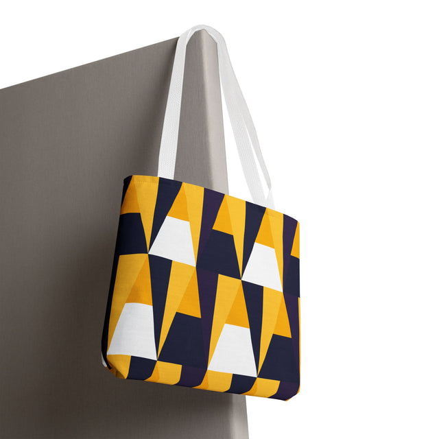 Geometric Yellow Navy Triangle Tote Bag — Modern Pattern AOP Tote