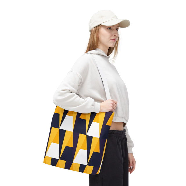 Geometric Yellow Navy Triangle Tote Bag — Modern Pattern AOP Tote