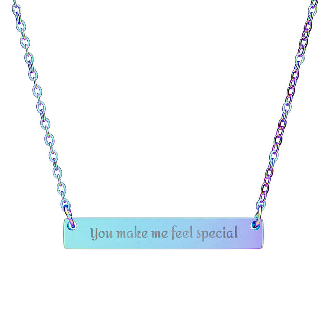 Engravable Bar Necklace — "You Make Me Feel Special" Personalized Horizontal Pendant