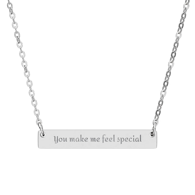 Engravable Bar Necklace — "You Make Me Feel Special" Personalized Horizontal Pendant